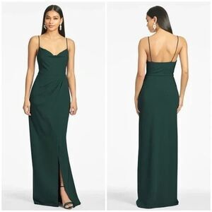 $285 NWT SACHIN & BABI Paulina Gown Emerald Green Maxi Dress Slit V-Neck
